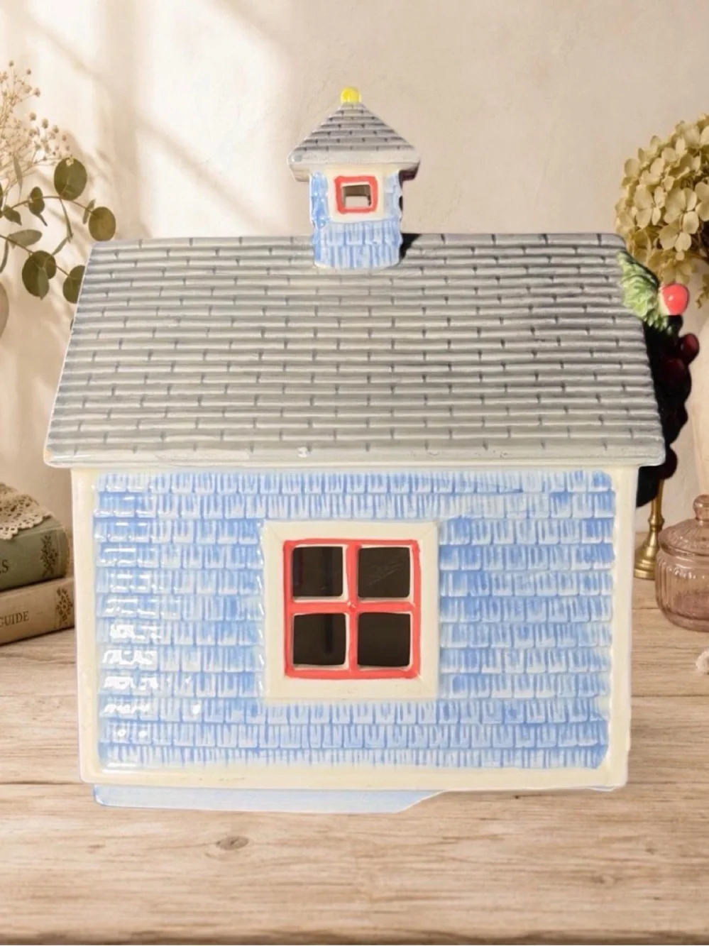 Mud Pie Blue and Red Apple Cottage Decorative House